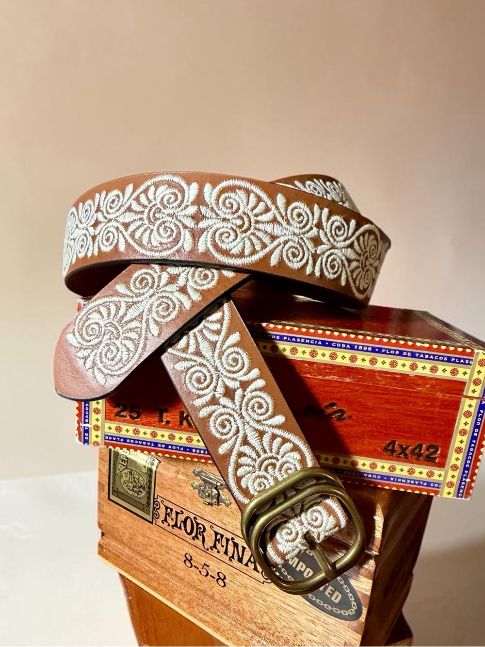 Lucky Brand Embroidered Leather Belt